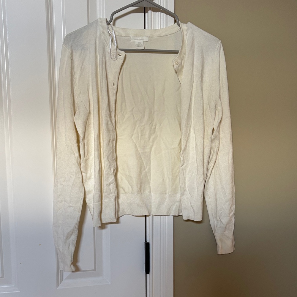 Women's Cream Crewneck Cardigan Sweater